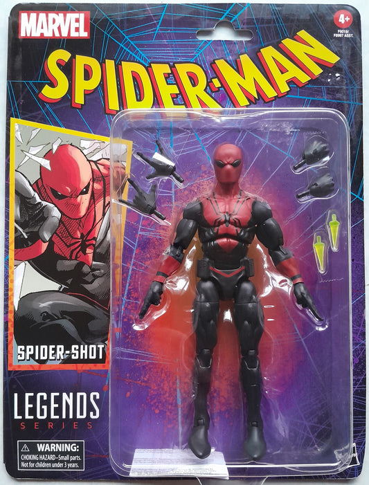 Marvel Spider-Man Legends Series action figure in packaging with Spider-Shot feature.