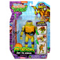 Toy figure of a turtle in packaging with 'Teenage Mutant Ninja Turtles' branding.