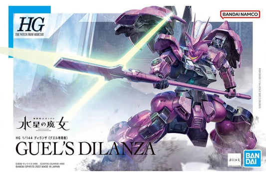 Model kit packaging of Guel's Dilanza with Bandai and HG logos.